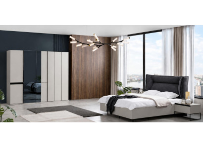 Grau Schwarz mit Bett Nachttisch und Kleiderschrank Luxus 4 - tlg