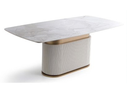 Esstisch Modern Weiß Gold Marmor Optik Rechteckig Säulentisch Design