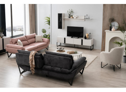 Modernes Wohnmöbel-Set: TV-Lowboard und Wandregal in Hellgrau