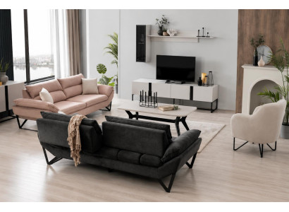 Modernes Wohnmöbel-Set: TV-Lowboard und Couchtisch in Hellgrau