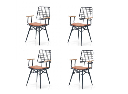 Stühle-Set 4x Stuhl Modern Komfortabel Bequem Schwarz  Metall