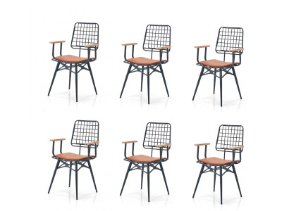Stuhl-Set 6x Stuhl Schwarz Bequem Modern Stilvoll Metall Klassisch