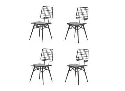 Stühle-Set 4x Stuhl Modern Komfortabel Schwarz Bequem Metall