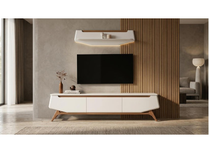 Wohnwand Hängeschrank Wohnzimmer Stil modern Farbe beige neu praktisch