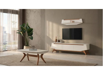 Tisch Wohnwand Schrank Regal Wohnzimmer Stil modern Farbe beige neu