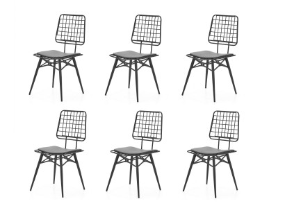 Stuhl-Set 6x Stuhl Schwarz Bequem Modern Stilvoll Klassisch Metall