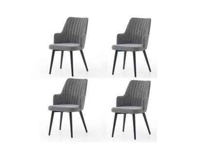 Stühle-Set 4x Stuhl Modern Stoff Komfortabel Grau Weich Bequem