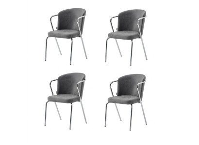 Stühle-Set 4x Stuhl Modern Stoff Komfortabel Grau Weich Bequem
