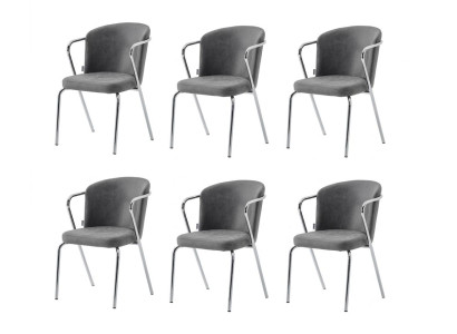 Stuhl-Set 6x Stuhl Grau Bequem Modern Stilvoll Weich Klassisch