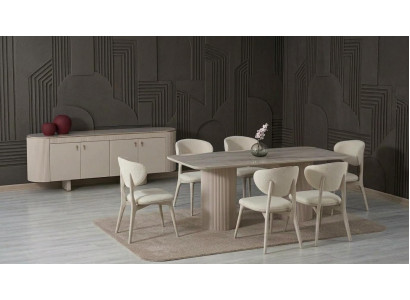 Esszimmer Set Esstisch Stuhl 6x Konsole Holz  Marmorimitation Modern