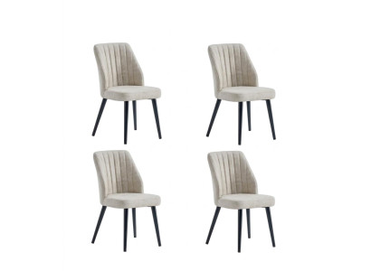 Stühle-Set 4x Stuhl Modern Stoff Komfortabel Beige Weich Bequem