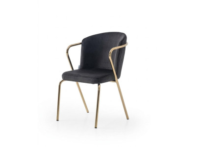 Stuhl Bequem Weich Stoff Metall Schwarz Goldene Elemente Modern
