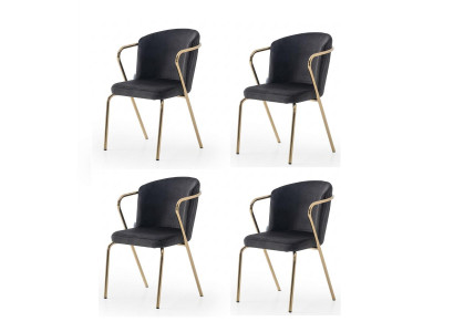 Stühle-Set 4x Stuhl Modern Schwarz Goldene Elemente Weich Bequem
