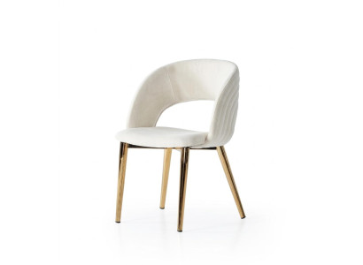 Stuhl Weiß Bequem Weich Stoff Metall Modern Stil Komfortabel Gold