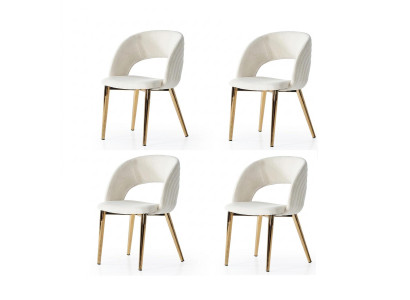 Stühle-Set 4x Stuhl Modern Stoff Komfortabel Weiß Gold Weich Bequem
