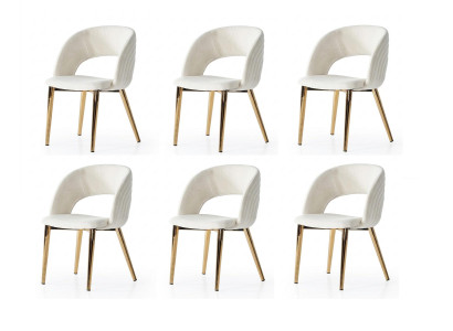 Stuhl-Set 6x Stuhl Weiß Gold Bequem Modern Stilvoll Weich Klassisch
