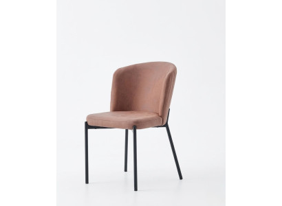 Stuhl Braun Bequem Weich Stoff Metall Schwarze Elemente Modern