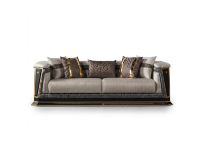 Sofa beige grau goldfarben Wohnzimmer moderner Stil Kissen neu