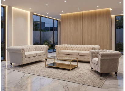 Luxuriöses Wohnzimmer-Set 3+2-Sitzer-Sofas Sessel Gestepptes Sofa Chesterfield
