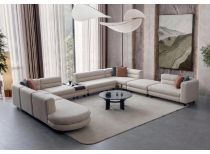 Polster Wohnlandschaft Ecksofa Boucle Weiss Hoher Komfort