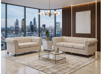 Luxuriöses klassisches Wohnzimmer-Set 3+2-Sitzer-Sofas Chesterfield