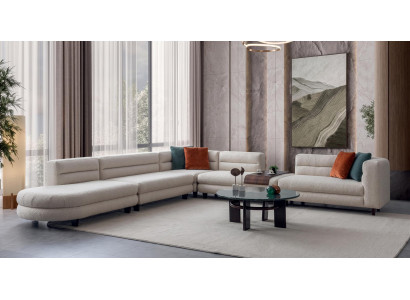 Modulares Ecksofa Wohnlandschaft Boucle Creme Weiss