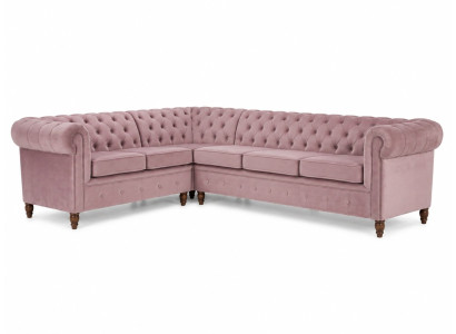 Luxuriöses rosa Ecksofa Chesterfield Gestepptes Sofa Kapitonierung Sofas