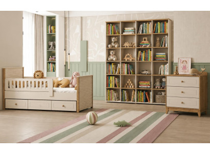 Kinderzimmer Set mit Kinderbett und Kommode in Weiß und Eichenholz