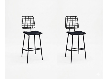 Stühle-Set 2x Barhocker Lang Praktisch Stilvoll Bequem Schwarz