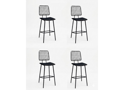 Stühle-Set 4x Barhocker Lang Praktisch Stilvoll Bequem Schwarz
