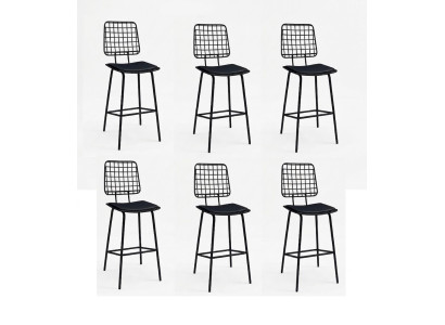 Stühle-Set 6x Barhocker Lang Praktisch Stilvoll Bequem Schwarz