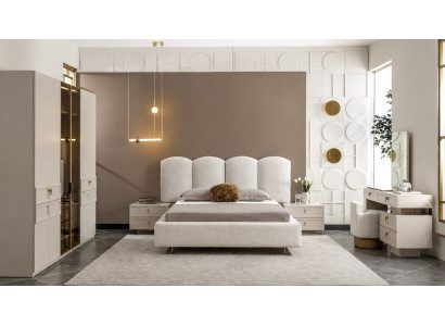 Modern Luxus Schlafzimmer Komplett Set Boucle Bett Schrank Nachttisch