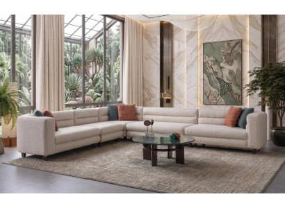 Lounge Ecksofa L-Form Wohnlandschaft Boucle Stoff Hell Creme
