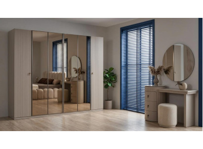 Schlafzimmer Set Kommode Kleiderschrank Hocker Holz Textil Glas Neu