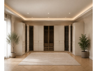 Modern Kleiderschrank Beige Luxus Glastüren Design Spiegelschrank