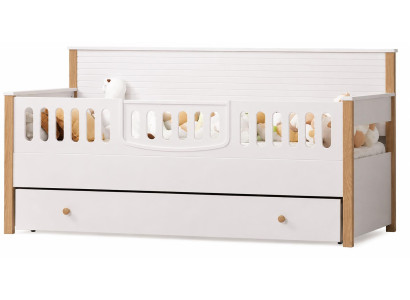 Modernes Kinderbett Beige Eiche mit Schublade und Rausfallschutz