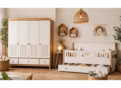 Modernes Kinderzimmer Möbelset Beige Eiche Bett & Kleiderschrank