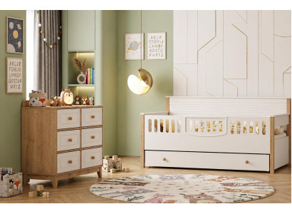 Modernes Kinderzimmer Möbelset Beige Eiche mit Bett und Kommode