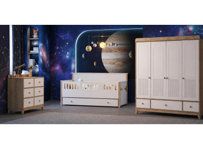Modernes Kinderzimmer Möbelset Beige Eiche mit Bett und Kommode