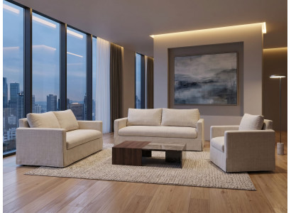 Stilvolles beiges Wohnzimmer-Set 3+2+1-Sitzer-Sofas Polstersofas Premium-Möbel