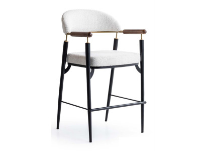 Barstuhl Modern Weiß Schwarz Gold Luxus Tresenhocker Metall Boucle
