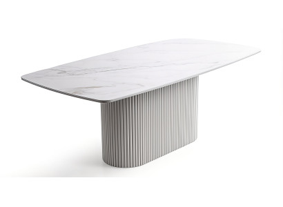 Esstisch Modern Weiß Marmor Optik Design Oval Küchentisch Geriffelt