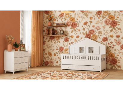 Elegantes Kinderbett & Kommode Set im Landhausstil Weiß Design