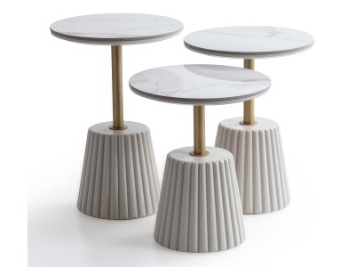 Beistelltisch Set 3tlg Modern Beige Gold Marmor Couchtisch Design Neu