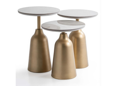 Beistelltisch Set 3tlg Modern Gold Weiss Luxus Marmor Optik Couchtisch