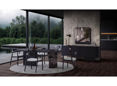 Design Esszimmer Set Tisch Stühle Konsole Spiegel Luxus Schwarz