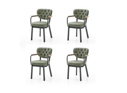 Stühle-Set 4x Stuhl Modern Stoff Komfortabel Grün Weich Bequem