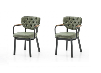 Stühle-Set 2x Stuhl Modern Stoff Komfortabel Grün Weich Bequem
