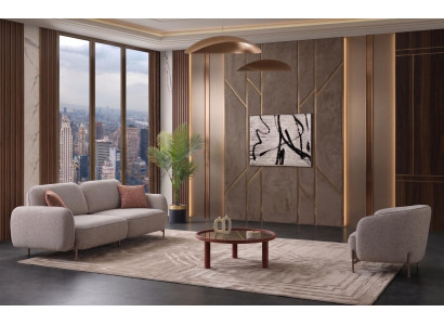 Wohnzimmer Einrichtung modern Stoffsofa Sessel Creme