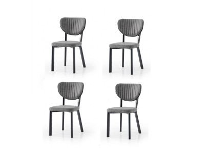 Stühle-Set 4x Stuhl Modern Stoff Komfortabel Grau Weich Bequem